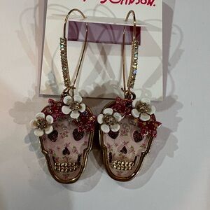 Floral Skull Earrings with Gold Accents